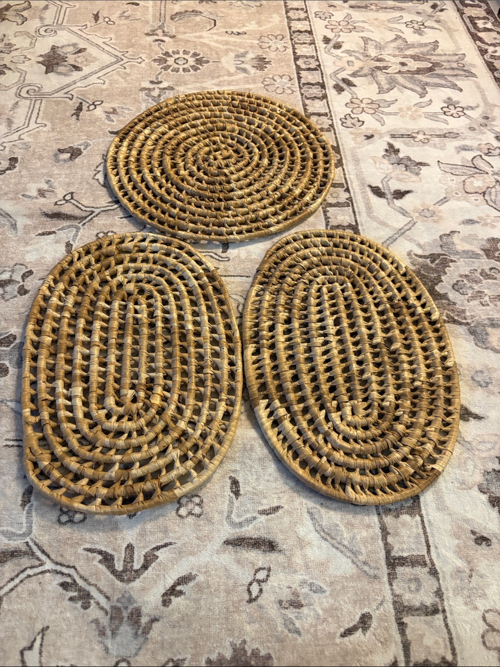 Natural Woven Rattan charger set of 3 oval and circle